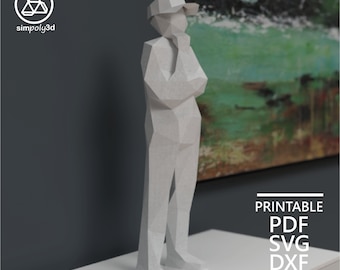 FIGURE_03,     Paper Craft, Digital Template, Origami, Pdf, Svg, Dxf Download, DIY, Low Poly, Trophy, Sculpture, 3D Model