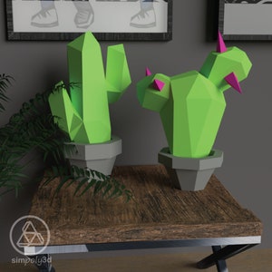 CACTUS_02, Carta artigianale, Modello digitale, Origami, Pdf, Svg, Download Dxf, Fai da te, Low Poly, Trofeo, Scultura, Modello 3D