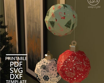 Weihnachtsschmuck Papercraft, digitale Vorlage, Origami, Pdf, SVG, Dxf Download, DIY, Low Poly, Trophäe, Skulptur, 3D Papierkugeln