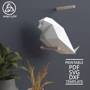 BIRD_01, Carta artigianale, Modello digitale, Origami, Pdf, Svg, Download Dxf, Fai da te, Low Poly, Trofeo, Scultura, Modello 3D