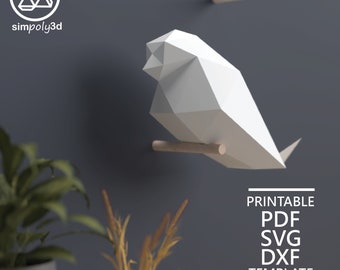 BIRD_01, Creazioni con la carta, Modello digitale, Origami, Pdf, Svg, Download Dxf, Fai da te, Low Poly, Trofeo, Scultura, Modello 3D