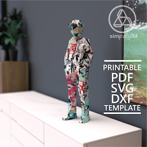 FIGURE_04,     Paper Craft, Digital Template, Origami, Pdf, Svg, Dxf Download, DIY, Low Poly, Trophy, Sculpture, 3D Model