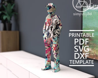 FIGURE_04,     Paper Craft, Digital Template, Origami, Pdf, Svg, Dxf Download, DIY, Low Poly, Trophy, Sculpture, 3D Model
