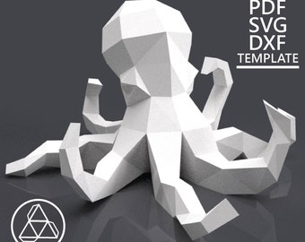 OCTO_01,     Paper Craft, Digital Template, Origami, Pdf, Svg, Dxf Download, DIY, Low Poly, Trophy, Sculpture, 3D Model