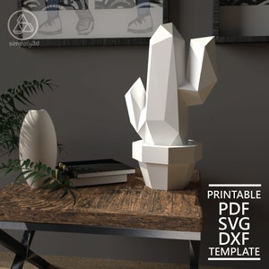 CACTUS_02,     Paper Craft, Digital Template, Origami, Pdf, Svg, Dxf Download, DIY, Low Poly, Trophy, Sculpture, 3D Model