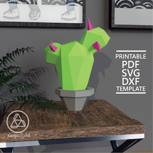 CACTUS_01,     Paper Craft, Digital Template, Origami, Pdf, Svg, Dxf Download, DIY, Low Poly, Trophy, Sculpture, 3D Model