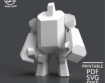 ROBOT_01, Artesanía de papel, Plantilla digital, Origami, Pdf, Svg, Dxf Descargar, DIY, Low Poly, Trofeo, Escultura, Modelo 3D