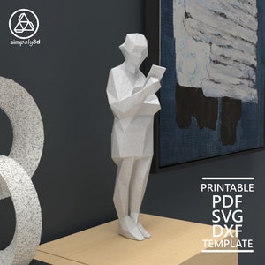 FIGURE_05,     Paper Craft, Figure, Digital Template, Origami, Pdf, Svg, Dxf Download, DIY, Low Poly, Trophy, Sculpture, 3D Model