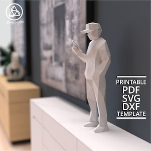 FIGURE_02,     Paper Craft, Digital Template, Origami, Pdf, Svg, Dxf Download, DIY, Low Poly, Trophy, Sculpture, 3D Model