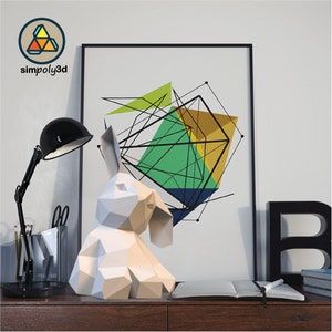 BUNNY_01 ,     Paper Craft, Digital Template, Origami, Pdf, Svg, Dxf Download, DIY, Low Poly, Trophy, Sculpture, 3D Model