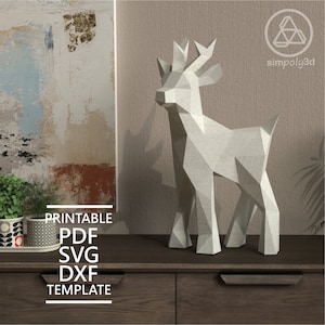 DEER_01,     Paper Craft, Digital Template, Origami, Pdf, Svg, Dxf Download, DIY, Low Poly, Trophy, Sculpture, 3D Model