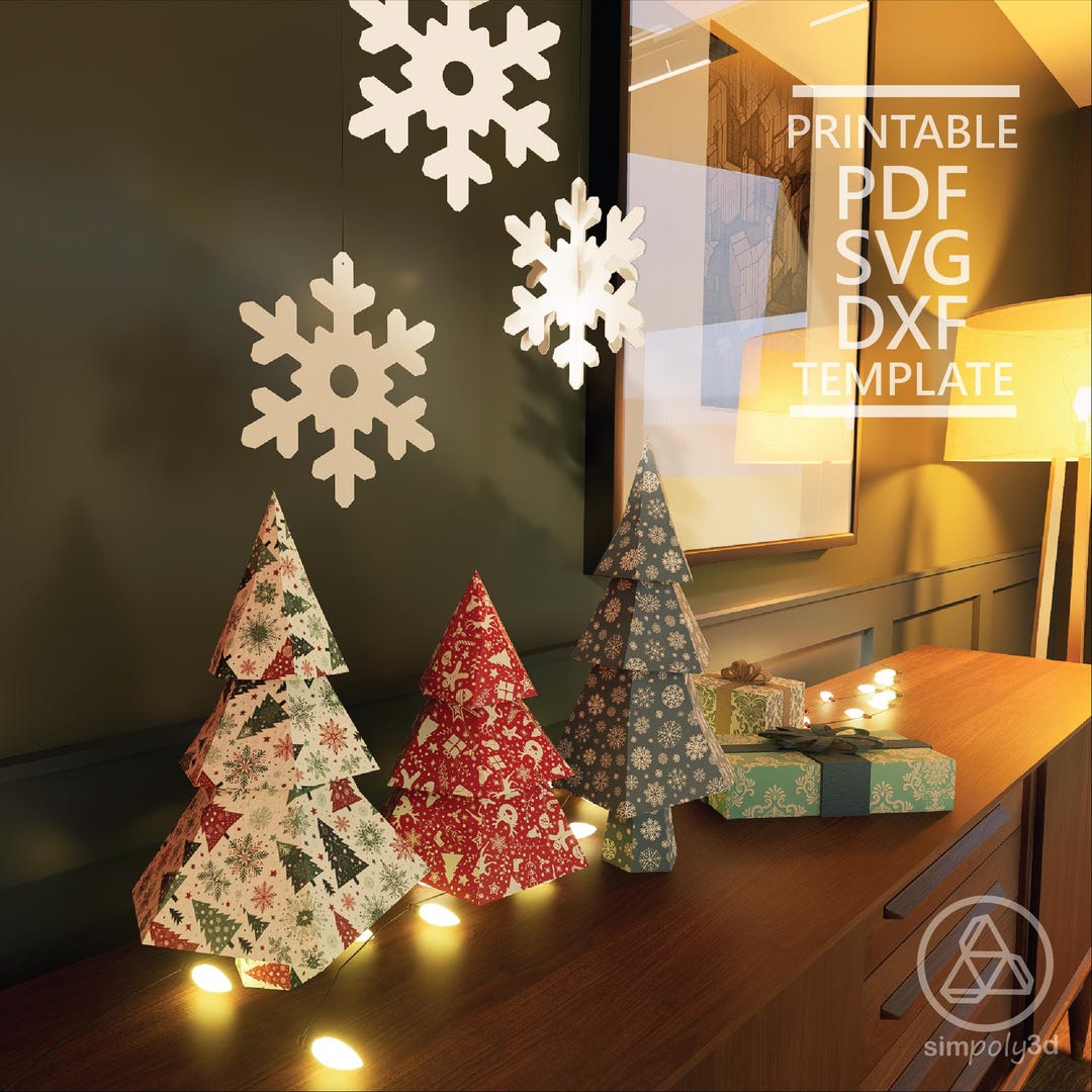 Low Poly Christmas Tree Sculpture: 3D Papercraft Template (SVG, DXF ...