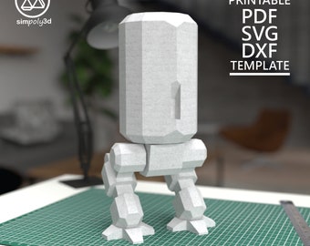 ROBOT_02 Carta artigianale, modello digitale, origami, PDF, SVG, DXF download, fai da te, Low Poly, trofeo, scultura, modello 3D