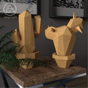 CACTUS_01, créations en papier, modèle numérique, origami, PDF, Svg, téléchargement Dxf, bricolage, faible densité, trophée, sculpture, modèle 3D