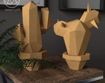 CACTUS_01,     Paper Craft, Digital Template, Origami, Pdf, Svg, Dxf Download, DIY, Low Poly, Trophy, Sculpture, 3D Model
