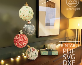 Low Poly Christmas Baubles: 3D Papercraft Sculpture (PDF Template)
