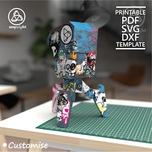 ROBOT_03,     Paper Craft, Digital Template, Origami, Pdf, Svg, Dxf Download, DIY, Low Poly, Trophy, Sculpture, 3D Model
