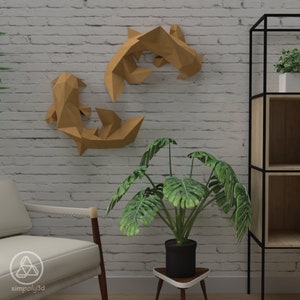 KOI_01     Paper Craft, Digital Template, Origami, Pdf, Svg, Dxf Download, DIY, Low Poly, Trophy, Sculpture, 3D Model