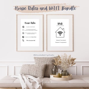 Paquete de letreros editables con reglas de la casa y WIFI/2 páginas/Plantilla tamaño carta A4 de EE. UU./Letreros de alquiler de Airbnb y VRBO/Letrero/Descarga digital
