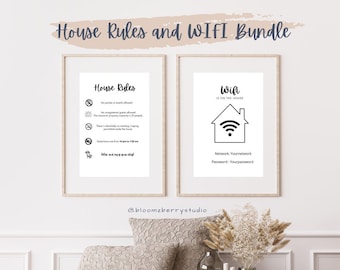 Editable House Rules & WIFI Sign Bundle| 2 pages| US A4 Letter Size Template| Airbnb and VRBO Rental Signs| Sign | Digital  Download