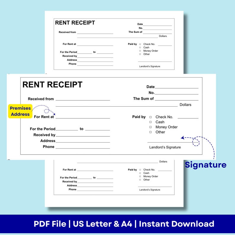 Rent Receipt Form Template | Us Letter & A4 |instant Download | Ready ...