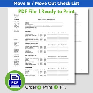 Formulario de lista de verificación para mudanzas de entrada y salida / Tamaño carta de EE. UU. / Archivo PDF / Descarga instantánea / Plantilla lista para imprimir / Formulario de empresa de alquiler