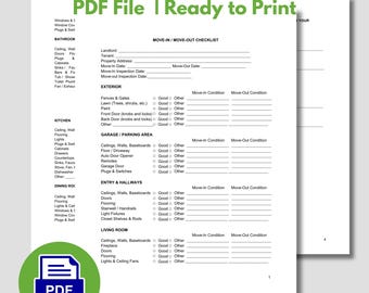 Move in Move Out Check List Form | Us letter Size | PDF File|  Instant Download | Ready to Print Template | Rental Business Form