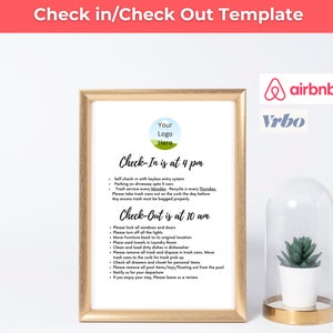 Edytowalny szablon znaku Check In | Check Out Airbnb | Edytowalny szablon znaku | Rozmiar papieru US A4 | 100% edytowalny, cyfrowy egzemplarz do pobrania
