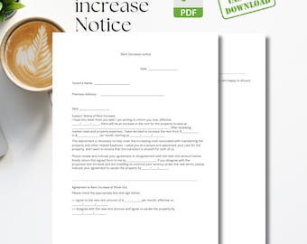 Rent Increase Notice Form | Us letter Size | PDF File|  Instant Download | Ready to Print Template | Rental Increase Business Form