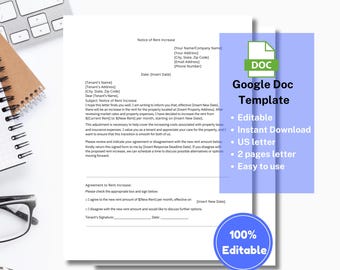 Rent Increase Notice Editable Template | Us letter | Google Sheet | Rent Notice | Instant Download | Editable Template |Rental Business Form