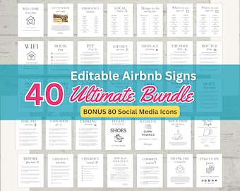 Sjabloon Airbnb-bordbundel | Airbnb-borden voor verhuur | Wifi-bord voor thuis | Check-outlijst afdrukbare hostborden | Bewerkbaar op canvas