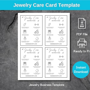 Tarjeta de cuidado de joyas / Archivo PDF / 8,9 x 12,7 cm / Lista para imprimir / Tarjeta de presentación para joyería / Descarga instantánea / Tarjeta de cuidado de joyas para pequeñas empresas