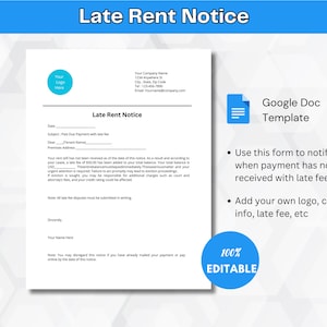 Plantilla de formulario de aviso de alquiler atrasado / Tamaño carta de EE. UU. / Plantilla editable / Descarga instantánea / Plantilla de documento de Google / Plantilla de formulario de alquiler editable