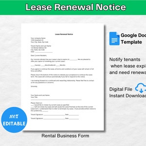 Plantilla de formulario de renovación de arrendamiento / Tamaño carta de EE. UU. / Plantilla editable / Descarga instantánea / Plantilla de Google Docs / Plantilla de formulario de alquiler editable