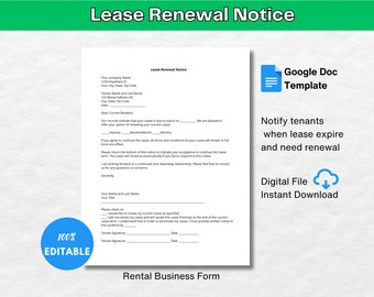 Lease Renewal Form Template | Us letter Size | Editable Template | Instant Download | Google Doc Template | Rental Form Template Editable