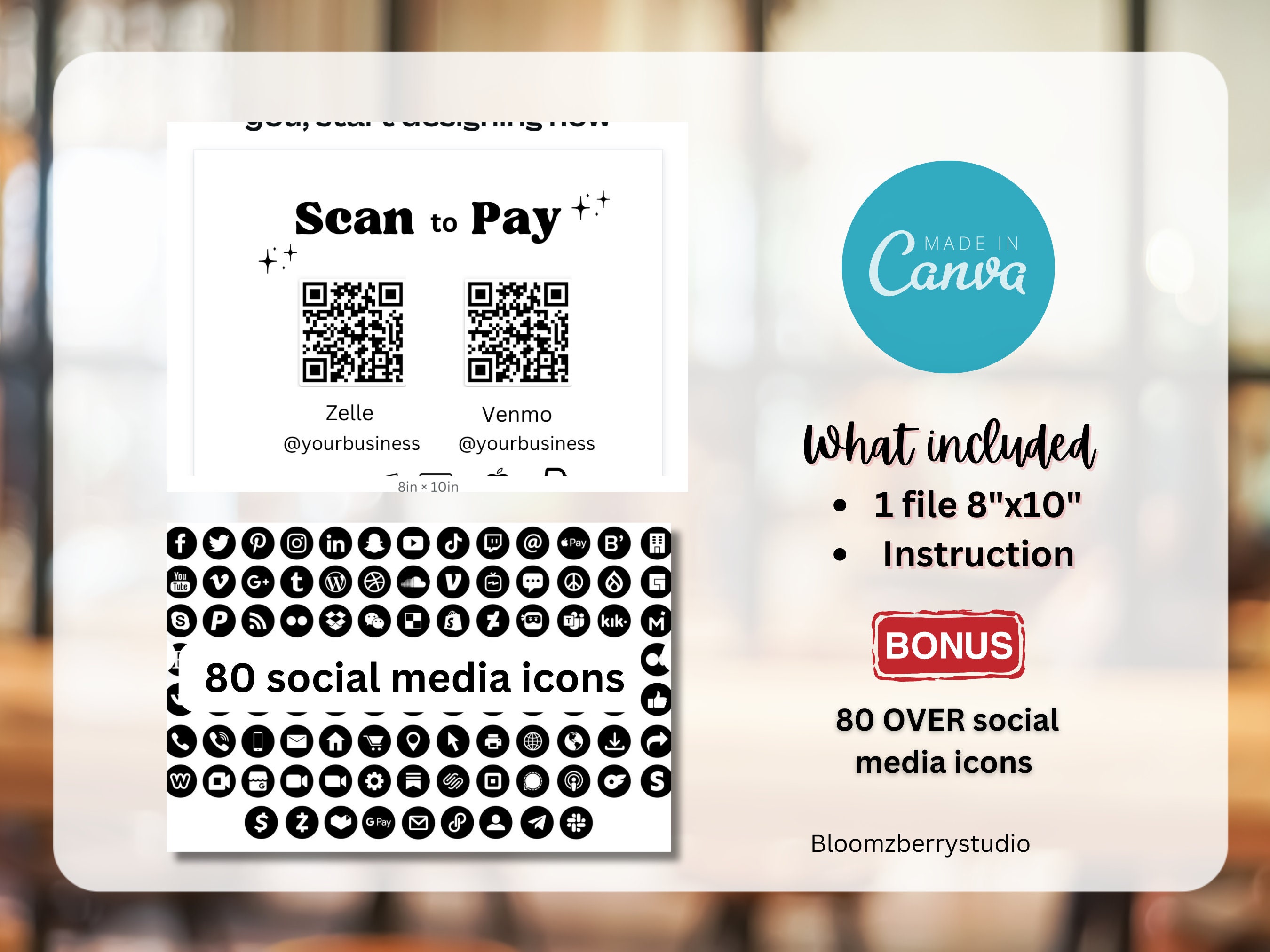 Paper Signs Code Set of 2 Editable Scan to Pay Sign QR Code Sign Template Canva ...