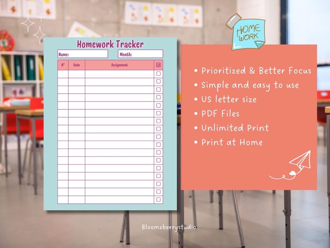 Homework Tracker Template | Us Letter Size | Ready to Print | Homework ...