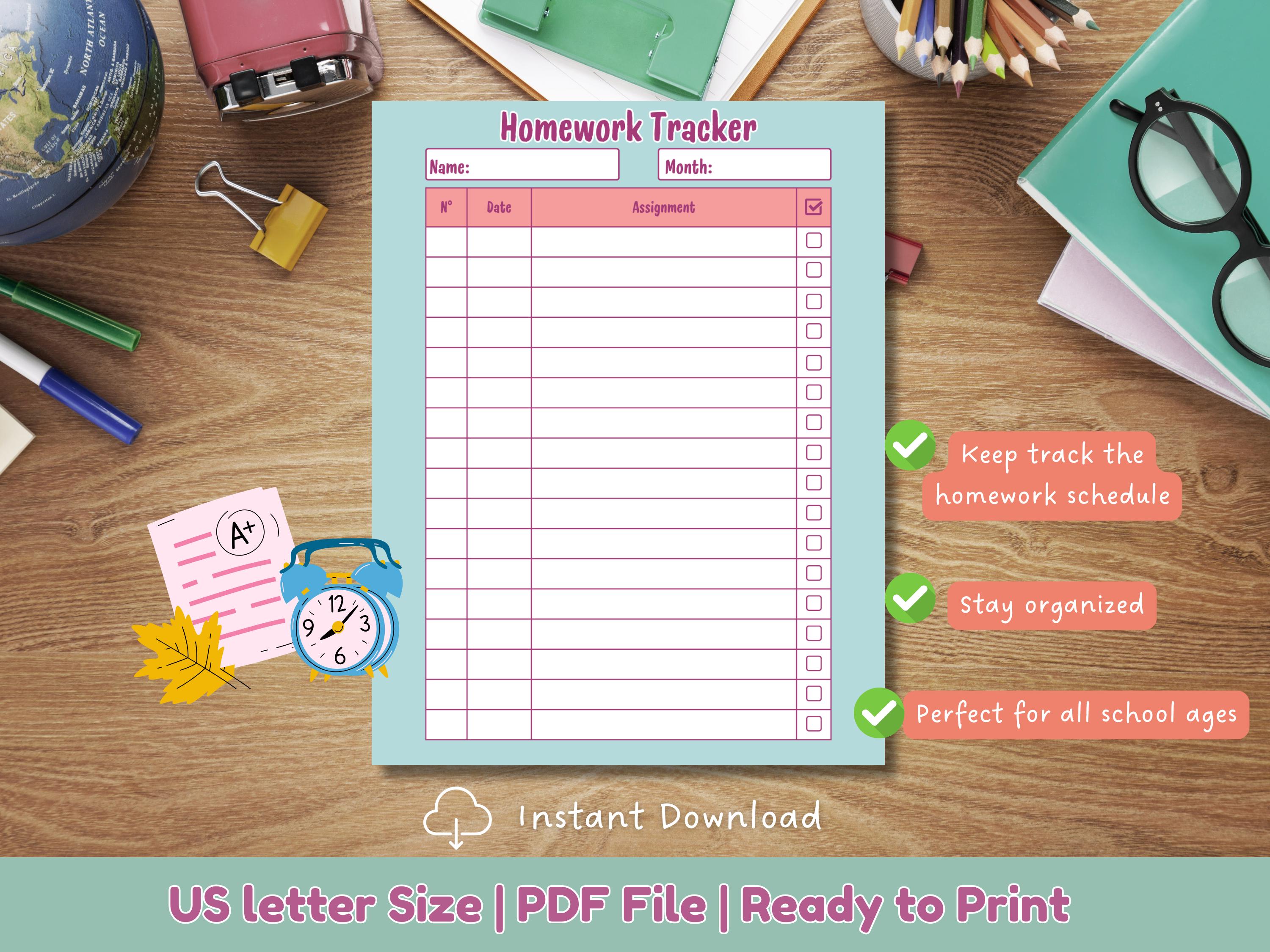 Homework Tracking Documents Homework Tracker Template | Us Letter Size | Ready to Print | Homework ...