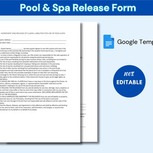 Plantilla de formulario de autorización de piscina y spa / Tamaño carta de EE. UU. / Plantilla editable / Descarga instantánea / Documento de Google / Plantilla de formulario de alquiler editable