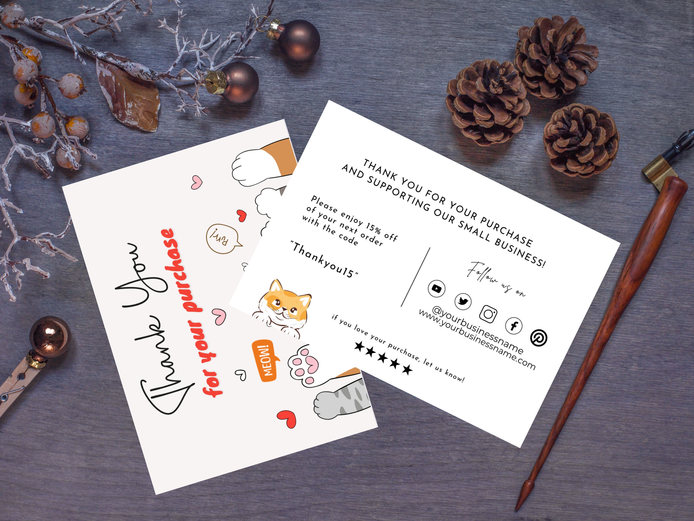 2 Sides Small Business Thank You Card Template, Pet Editable Business ...