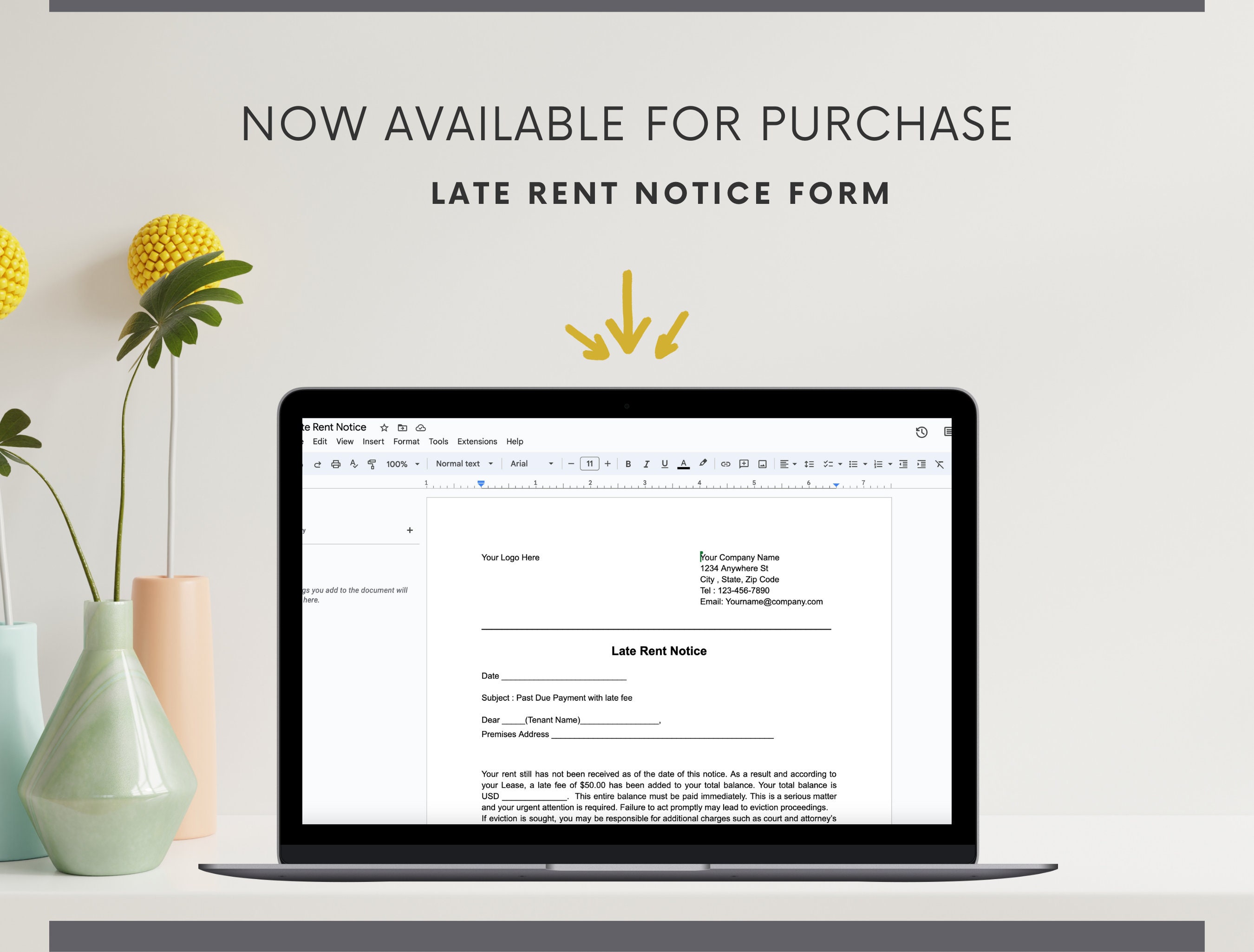 Late Rent Notice Form Template | Us Letter Size | Editable Template ...