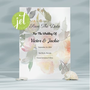 Peach Pink Floral  PRINTABLE Wedding SAVE The Date Template, Digital Download, announcing wedding date, Save the Date Digital Template