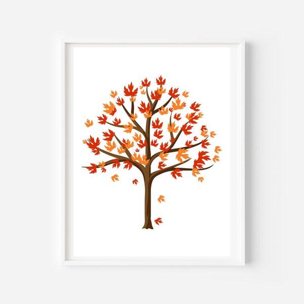 Fall Tree with Yellow and Orange Leaves Print | Printable Wall Art | Digital Download | Wall Decor | Fall | Fall Tree