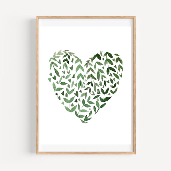 Green Leaves Heart Print | Printable Wall Art | Digital Download | Valentine's Day | Leaves Print | Heart Print | Green Heart | Leaves