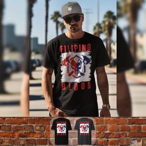Filipino Blood Skull and Axe Graphic Tee | Philippine Flag-Inspired Graphic Tee | Filipino-Inspired Graphic Shirt