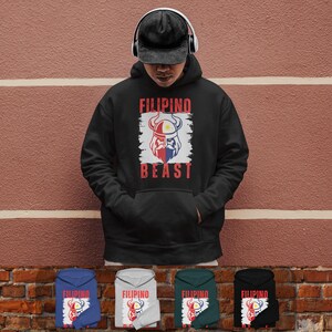 Filipino Beast Graphic Oversized Hoodie | Philippine Flag-Inspired Graphic Hoodie | Filipino-Inspired Pull-Over Hoodie