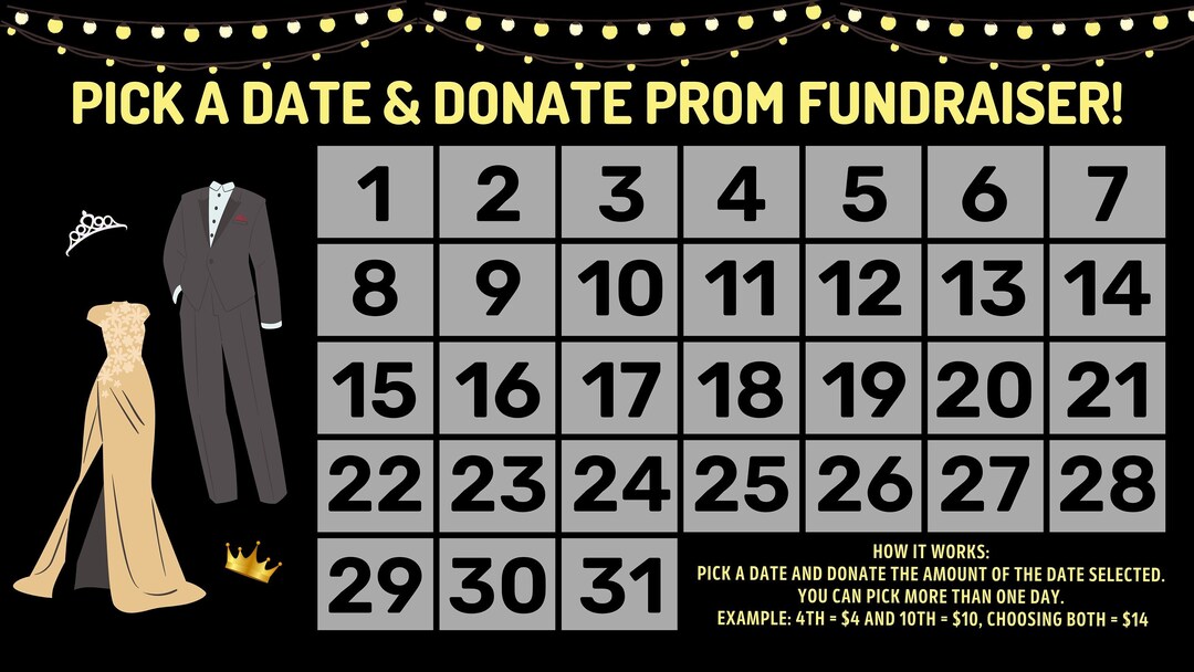 PROM / DANCE Fundraiser - Pick a Date & Donate! Calendar Fundraiser ...