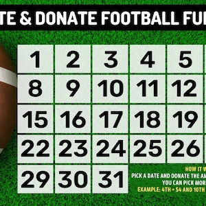 Football Fundraiser  - Pick a Date & Donate! Calendar Fundraiser, Pick a Date to Donate Printable, Fundraiser, Digital Template