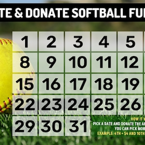 Softball Fundraiser  - Pick a Date & Donate! Calendar Fundraiser, Pick a Date to Donate Printable, Fundraiser, Digital Template