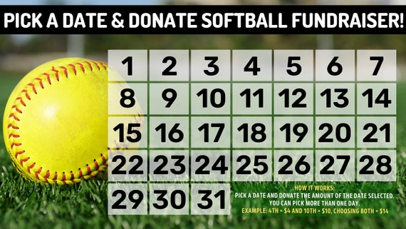 Softball Fundraiser Pick a Date & Donate Calendar Fundraiser, Pick a Date  to Donate Printable, Fundraiser, Digital Template - Etsy